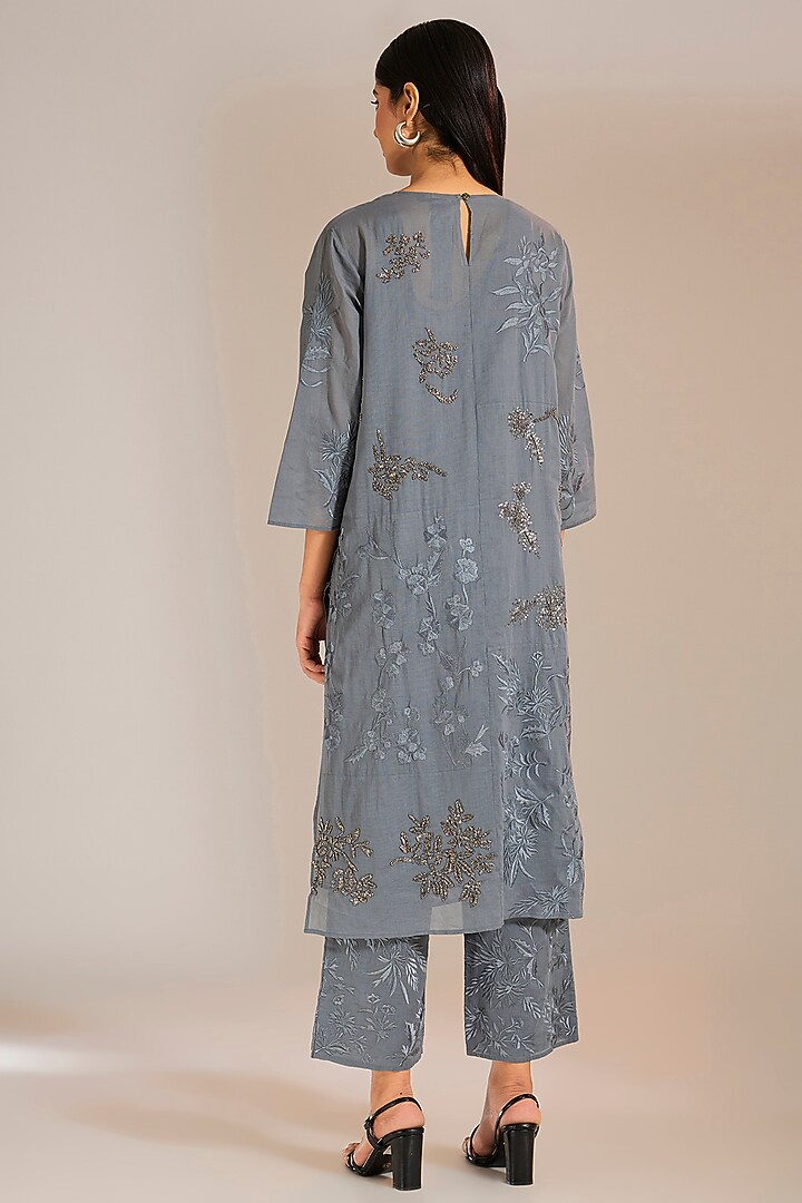 Shadow Silver Handloom Cotton Patchwork Kurta by Peachoo at Pernia's Pop Up Shop