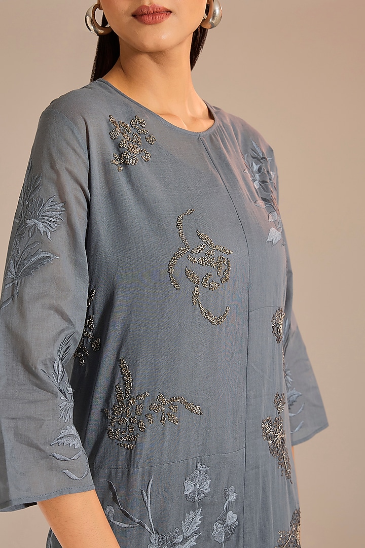 Shadow Silver Handloom Cotton Patchwork Kurta by Peachoo at Pernia's Pop Up Shop