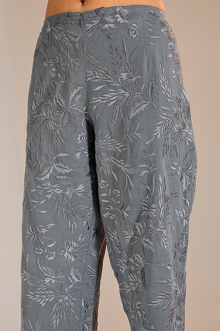 Shadow Silver Handloom Cotton Thread Embroidered Pants by Peachoo at Pernia's Pop Up Shop
