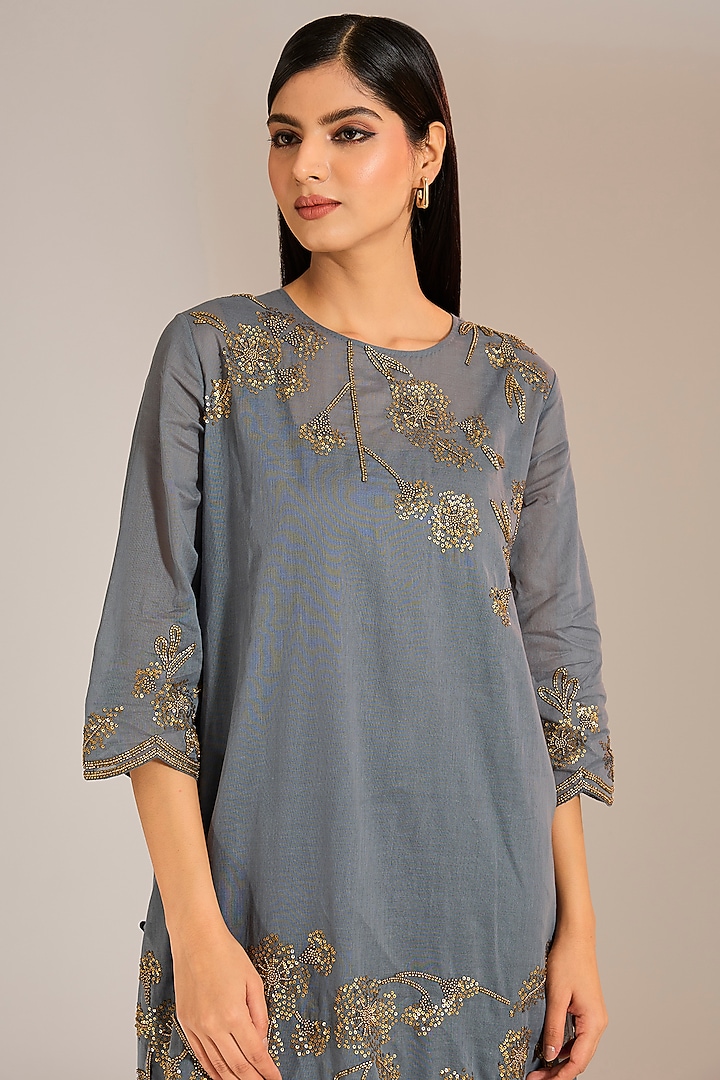 Shadow Black & Gold Handloom Cotton Sequins Work Top by Peachoo at Pernia's Pop Up Shop