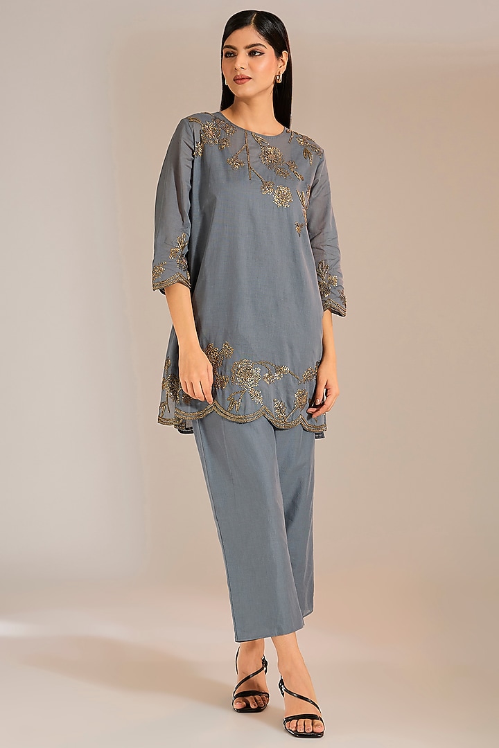 Shadow Black & Gold Handloom Cotton Sequins Work Top by Peachoo at Pernia's Pop Up Shop