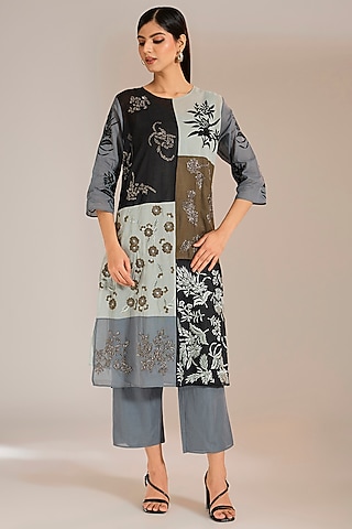 Shadow Silver Handloom Cotton Pants by Peachoo