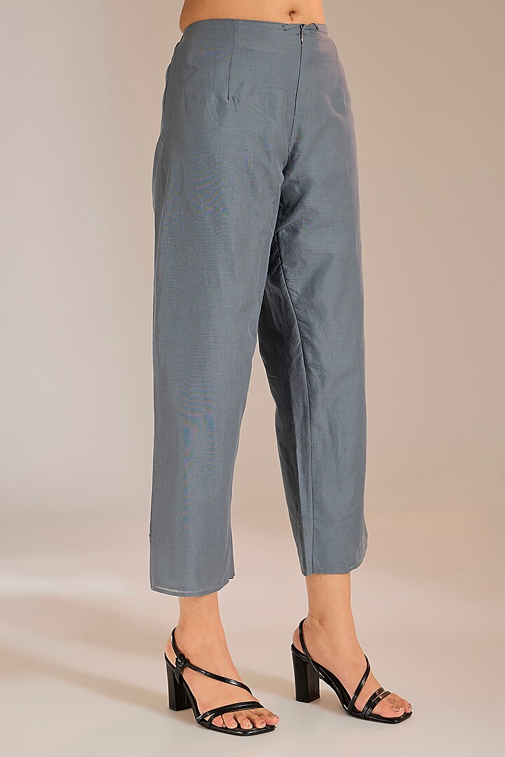 Shadow Silver Handloom Cotton Pants by Peachoo at Pernia's Pop Up Shop