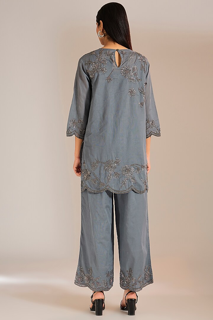 Shadow Silver Handloom Cotton Beads Embroidered Pants by Peachoo at Pernia's Pop Up Shop