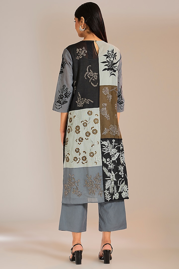 Multi-Colored Handloom Cotton Thread & Beads Embroidered Kurta by Peachoo at Pernia's Pop Up Shop