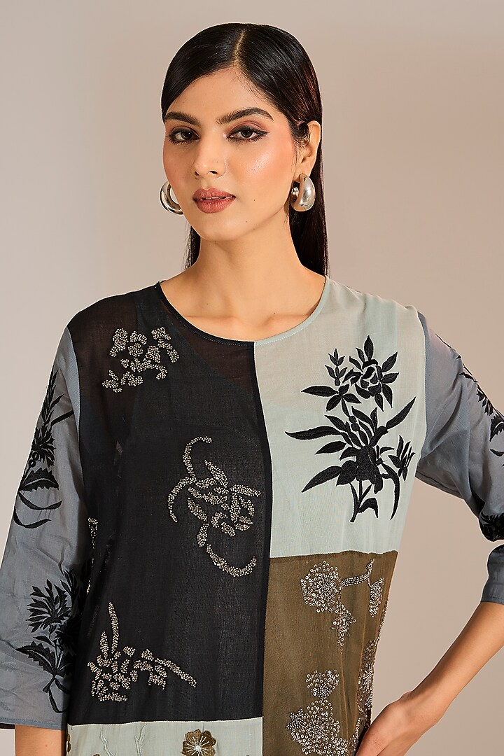 Multi-Colored Handloom Cotton Thread & Beads Embroidered Kurta by Peachoo at Pernia's Pop Up Shop