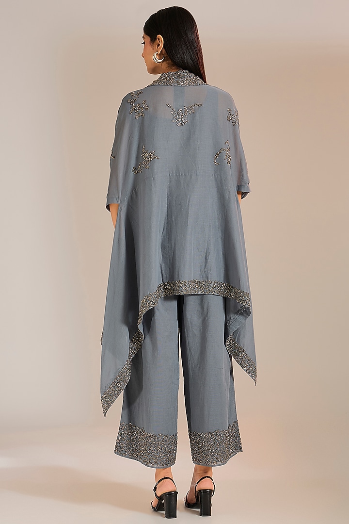 Shadow Silver Handloom Cotton Beads Embroidered Cape by Peachoo at Pernia's Pop Up Shop