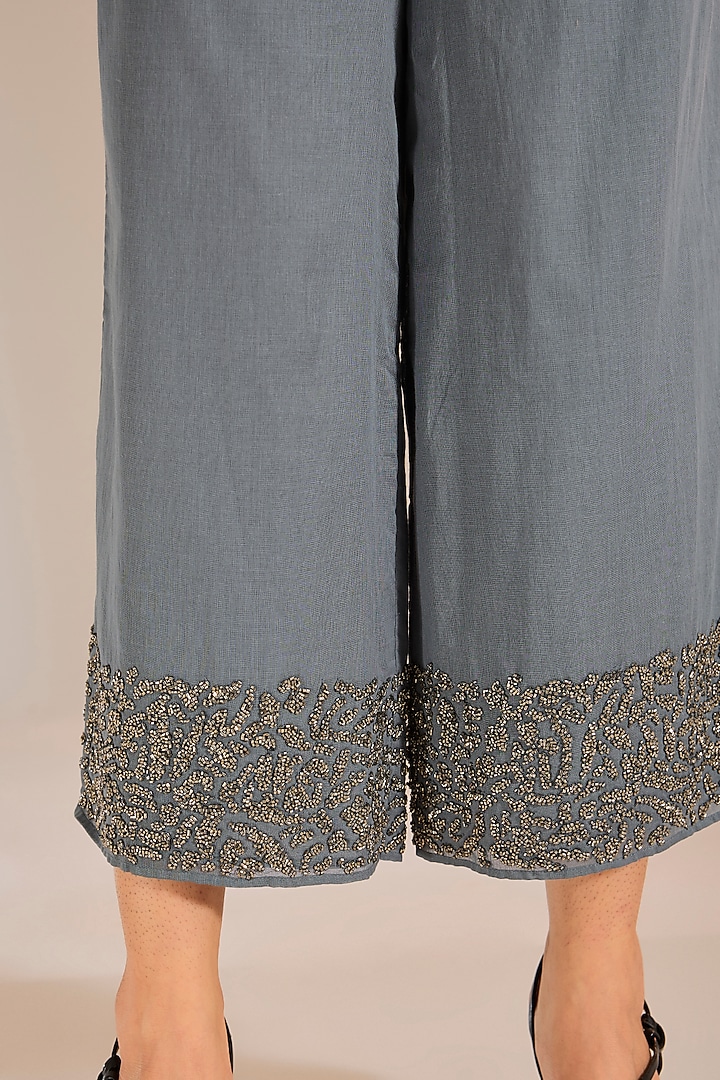 Shadow Silver Handloom Cotton Beads Embroidered Cape by Peachoo at Pernia's Pop Up Shop