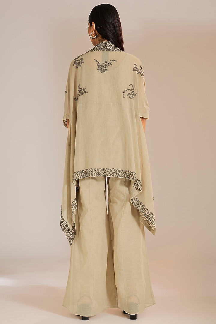 Natural Silver Handloom Cotton Beads Embroidered Cape by Peachoo at Pernia's Pop Up Shop