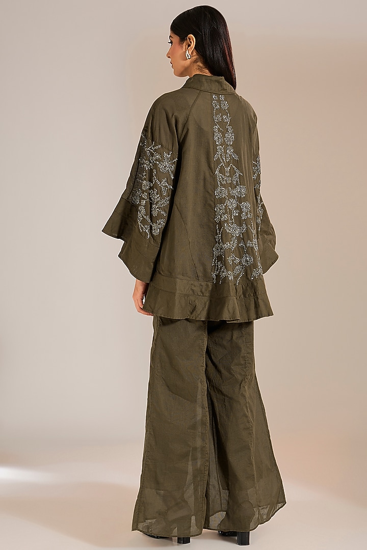 Khadi & Silver Handloom Cotton Beads Embroidered Shirt by Peachoo at Pernia's Pop Up Shop