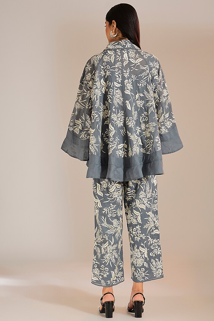 Shadow Grey Handloom Cotton Thread Embroidered Shirt by Peachoo at Pernia's Pop Up Shop