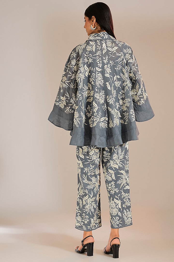 Shadow Grey Handloom Cotton Thread Embroidered Pants by Peachoo at Pernia's Pop Up Shop