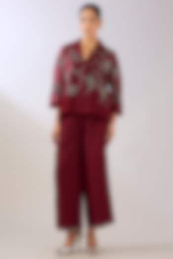 Ruby Red Silk Organza Beads Embroidered Pants by Peachoo at Pernia's Pop Up Shop