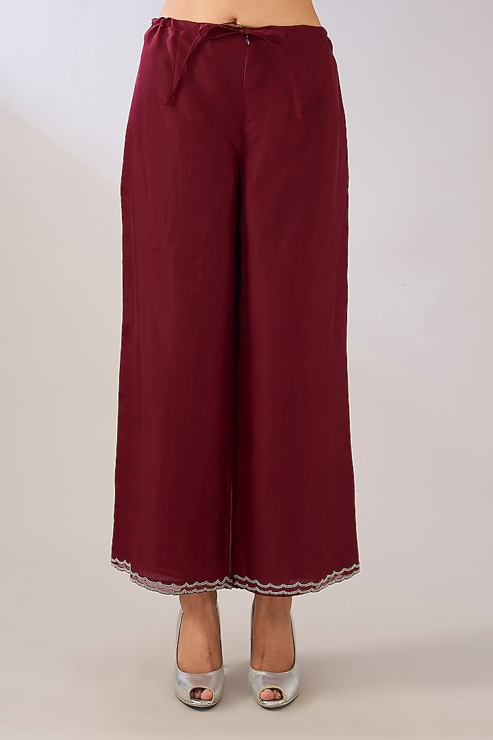 Ruby Red Silk Organza Beads Embroidered Pants by Peachoo at Pernia's Pop Up Shop