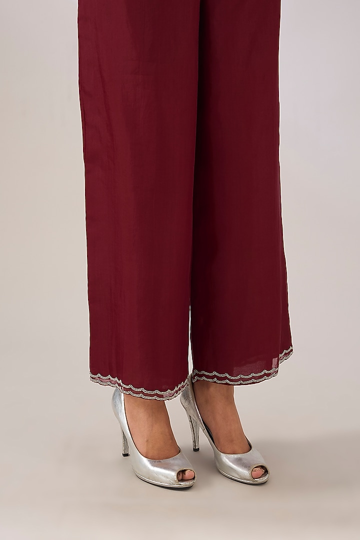 Ruby Red Silk Organza Beads Embroidered Pants by Peachoo at Pernia's Pop Up Shop