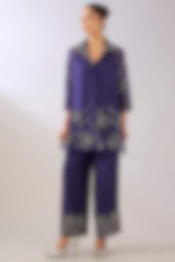 Purple Silk Organza Beads Embroidered Jacket by Peachoo at Pernia's Pop Up Shop