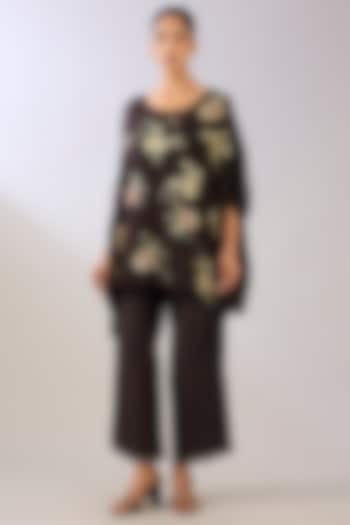 Brown Silk Organza Beads Embroidered Pants by Peachoo at Pernia's Pop Up Shop