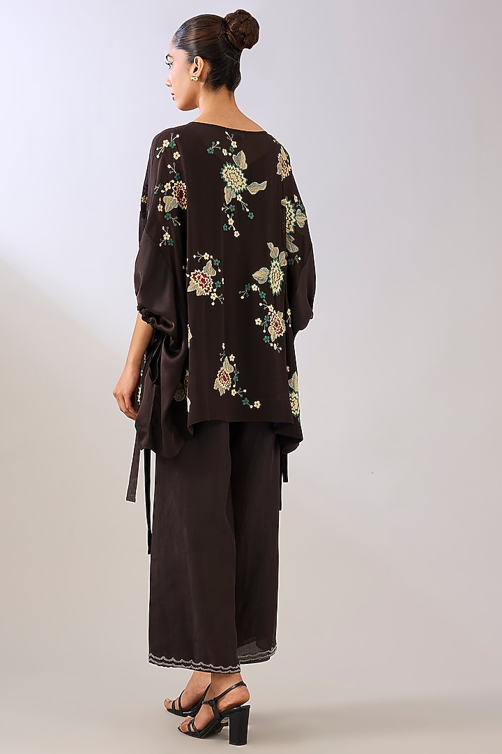 Brown Silk Organza Beads Embroidered Pants by Peachoo at Pernia's Pop Up Shop