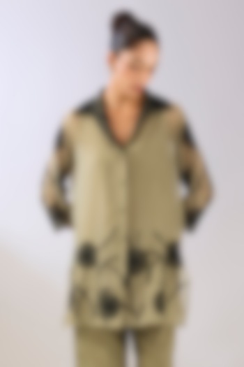 Jade Green & Black Silk Organza Beads Embroidered Jacket by Peachoo at Pernia's Pop Up Shop