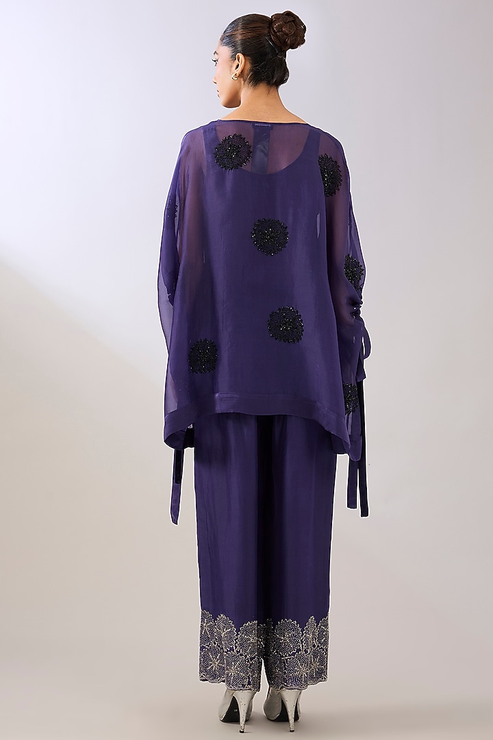 Purple Silk Organza & Silk Satin Beads Embroidered Top by Peachoo at Pernia's Pop Up Shop