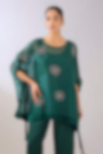 Emerald Green Silk Organza Beads Embroidered Top by Peachoo at Pernia's Pop Up Shop
