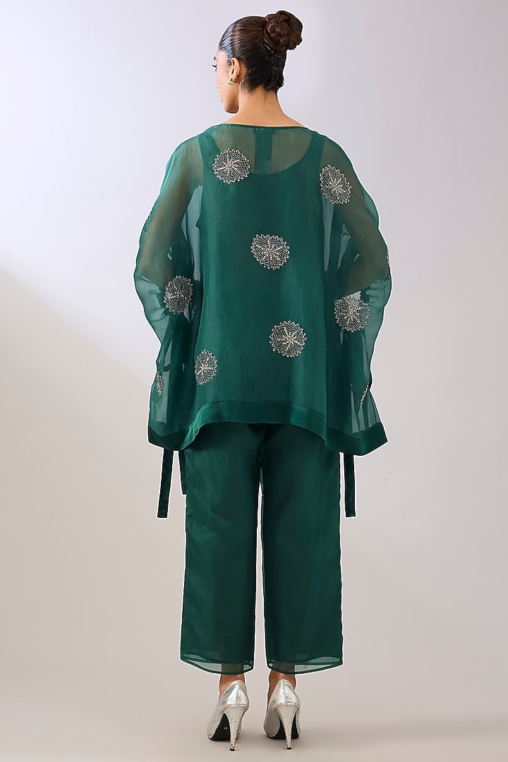 Emerald Green Silk Organza Beads Embroidered Top by Peachoo at Pernia's Pop Up Shop