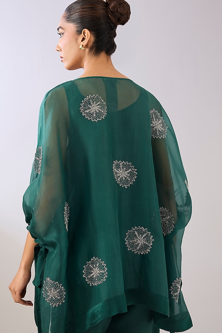 Emerald Green Silk Organza Beads Embroidered Top by Peachoo at Pernia's Pop Up Shop