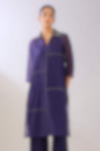 Purple Silk Organza Beads Embroidered Kurta by Peachoo at Pernia's Pop Up Shop