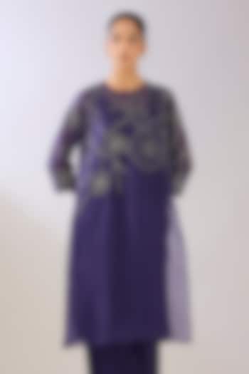 Purple Silk Organza & Silk Satin Beads Embroidered Kurta by Peachoo at Pernia's Pop Up Shop