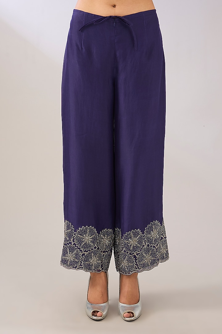 Purple Silk Organza Beads Embroidered Pants by Peachoo at Pernia's Pop Up Shop