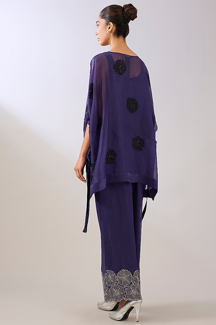 Purple Silk Organza Beads Embroidered Pants by Peachoo at Pernia's Pop Up Shop