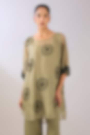 Jade Green Silk Organza Beads Embroidered Tunic by Peachoo at Pernia's Pop Up Shop