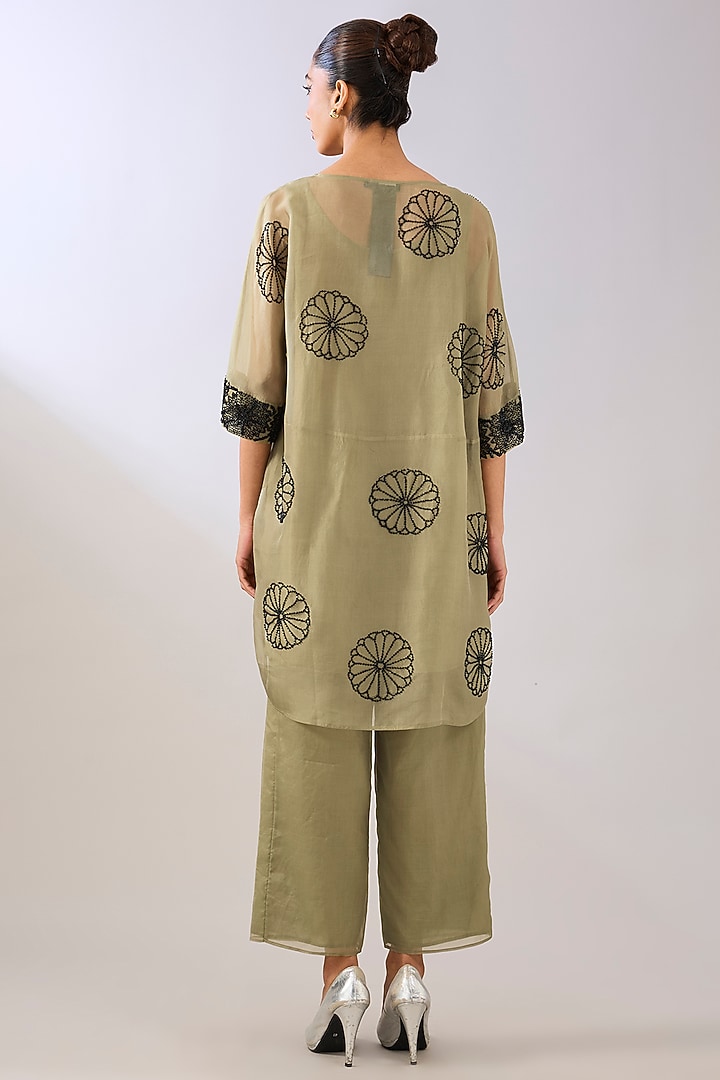 Jade Green Silk Organza Beads Embroidered Tunic by Peachoo at Pernia's Pop Up Shop