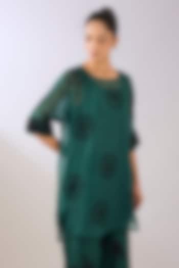 Emerald Green & Black Silk Organza Beads Embroidered Tunic by Peachoo at Pernia's Pop Up Shop