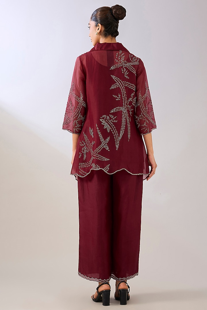 Ruby & Black Silk Organza Beads Embroidered Tunic by Peachoo at Pernia's Pop Up Shop