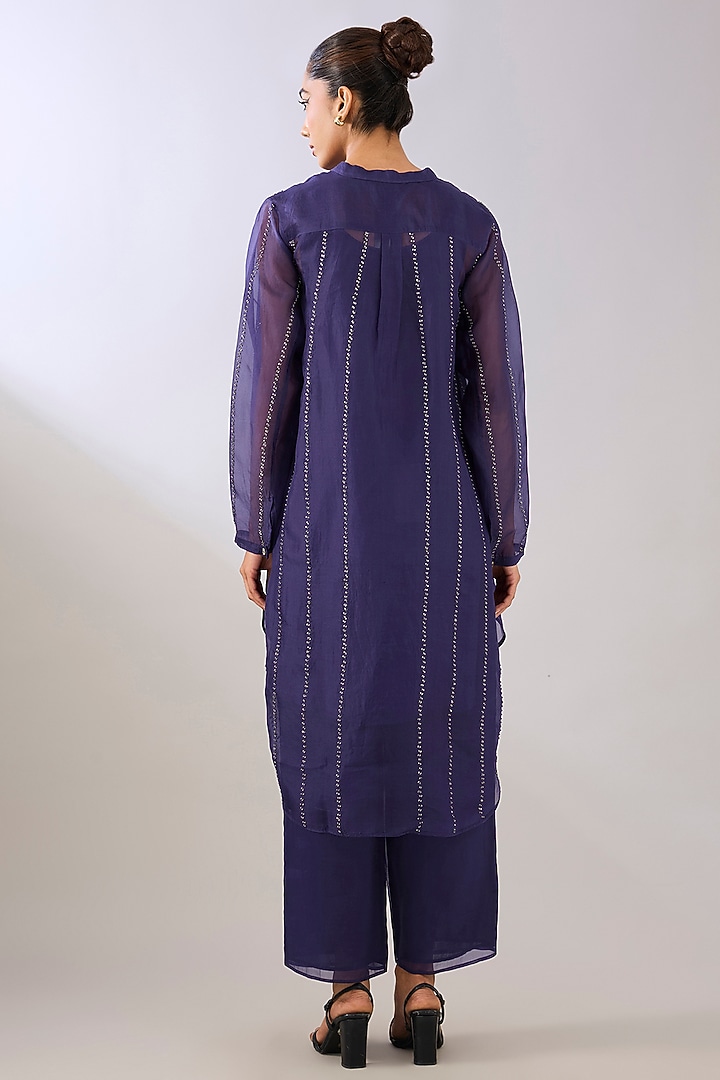 Purple & Black Silk Organza Beads Embroidered Shirt by Peachoo at Pernia's Pop Up Shop