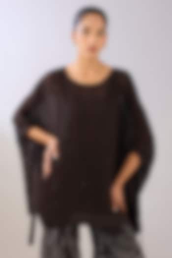 Brown & Black Silk Georgette Embroidered Top by Peachoo at Pernia's Pop Up Shop