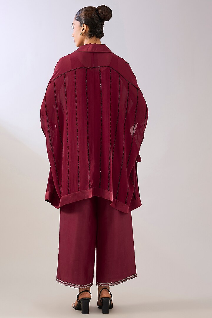 Ruby & Black Silk Organza Beads Embroidered Tunic by Peachoo at Pernia's Pop Up Shop