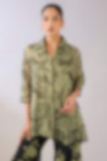 Jade & Black Silk Organza Thread Embroidered Jacket by Peachoo at Pernia's Pop Up Shop