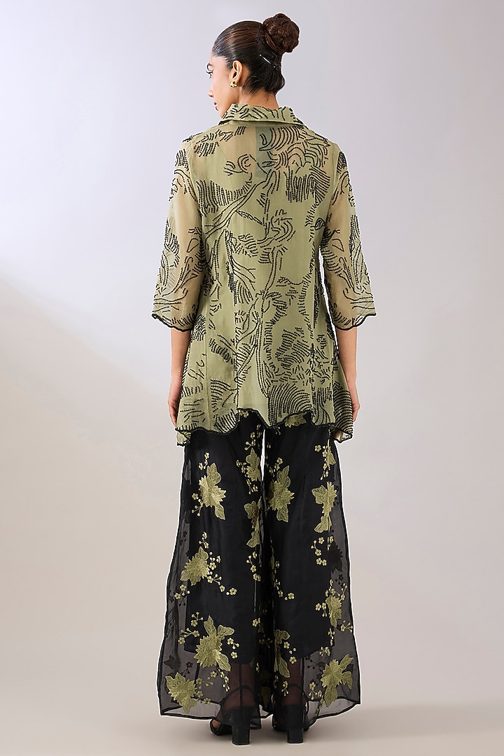 Jade & Black Silk Organza Thread Embroidered Jacket by Peachoo at Pernia's Pop Up Shop