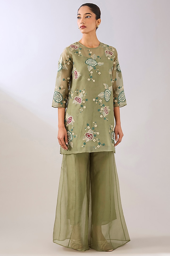 Jade Silk Organza Palazzo Pants by Peachoo at Pernia's Pop Up Shop