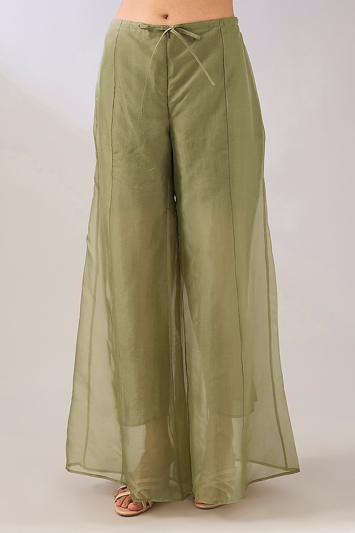 Jade Silk Organza Palazzo Pants by Peachoo at Pernia's Pop Up Shop