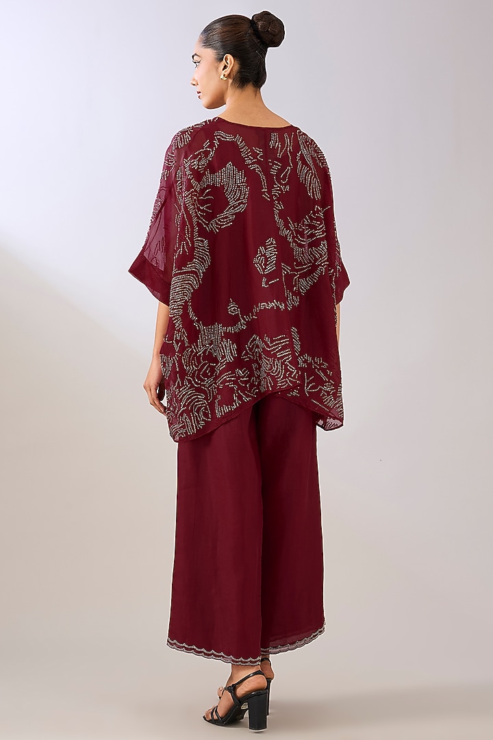Ruby Red Silk Organza Beads Embroidered Top by Peachoo at Pernia's Pop Up Shop