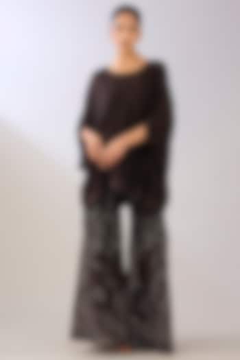 Brown Silk Organza Beads Embroidered Palazzo Pant by Peachoo at Pernia's Pop Up Shop