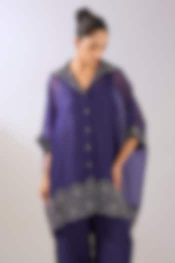 Purple Silk Organza Beads Embroidered Top by Peachoo at Pernia's Pop Up Shop