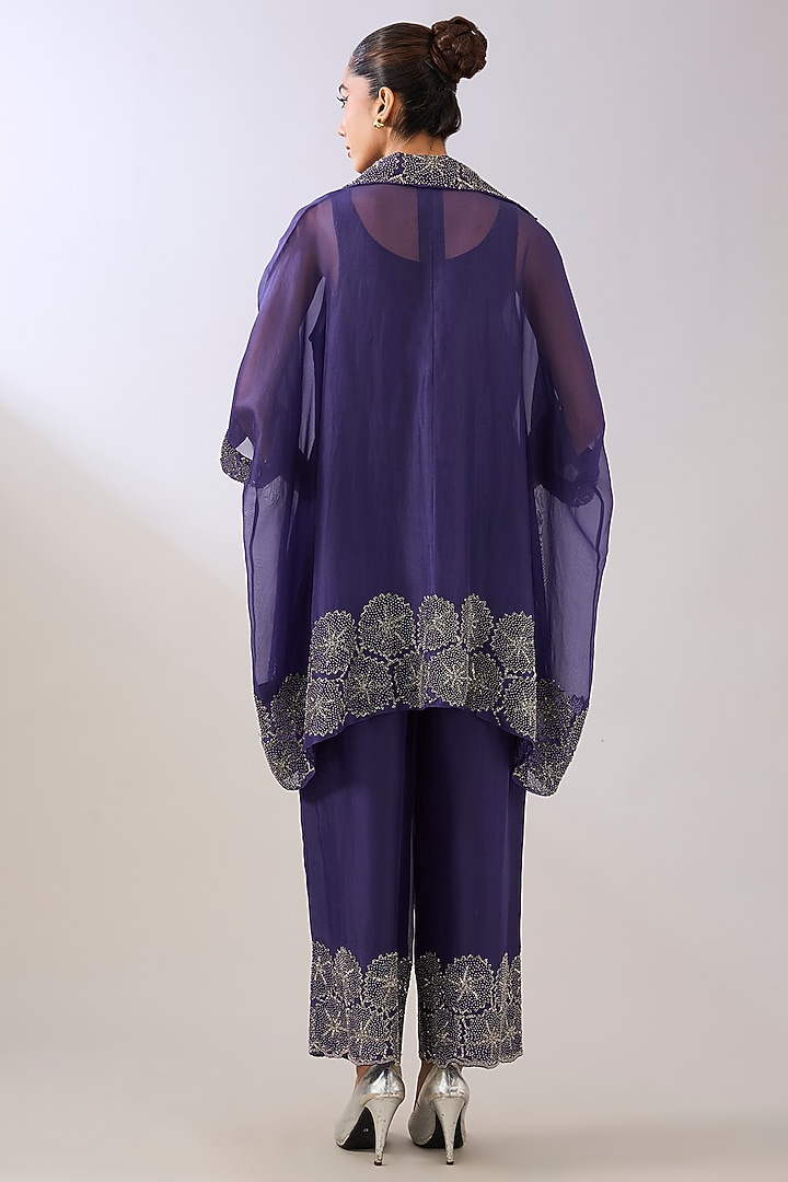 Purple Silk Organza Beads Embroidered Top by Peachoo at Pernia's Pop Up Shop