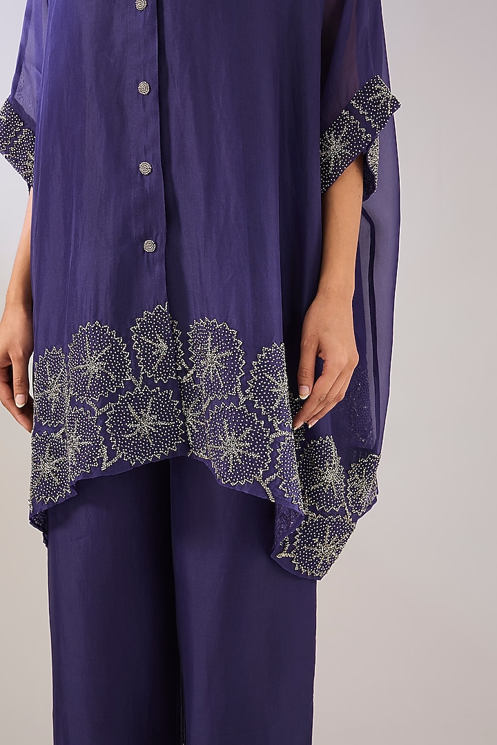 Purple Silk Organza Beads Embroidered Top by Peachoo at Pernia's Pop Up Shop