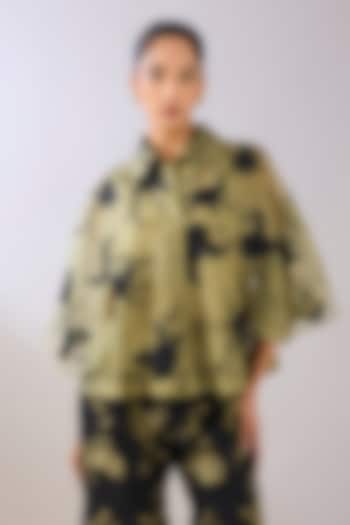 Jade Green & Black Silk Organza Thread Embroidered Cape by Peachoo at Pernia's Pop Up Shop