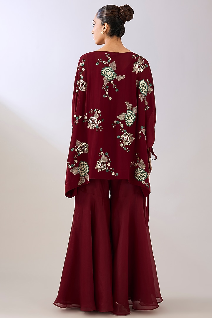 Ruby Red Silk Organza Thread Embroidered Top by Peachoo at Pernia's Pop Up Shop