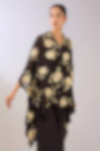 Brown Silk Organza Thread Embroidered Top by Peachoo at Pernia's Pop Up Shop